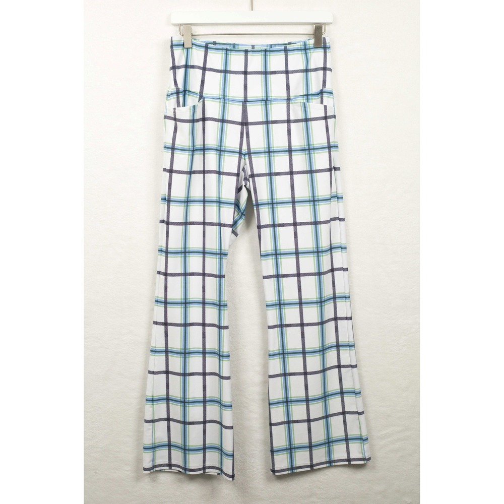 SMITH & QUINN Plaid Flare Leg Performance Golf Pants Blue Green White Sz S